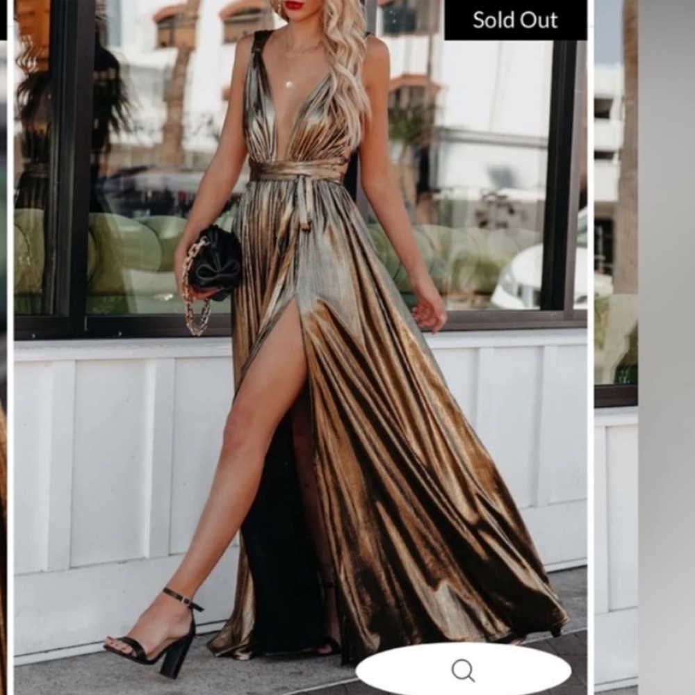 VICI “Esmeralda Metallic Wrap Maxi Dress” - Picture 3 of 9